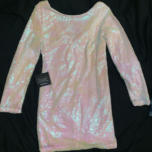 white holographic sequin dress